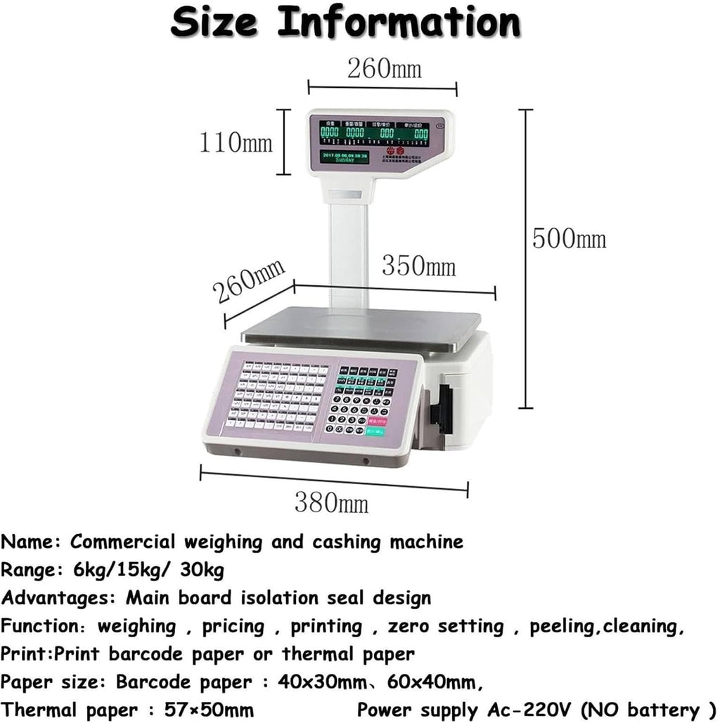 Electronic Price Computing Scale with Thermal Printer, Digital Weighing & Label Printing Scale for Supermarkets