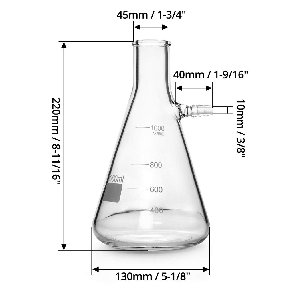 1000ml Borosilicate Glass Filtering Flask with Tubulation, 1 Pack