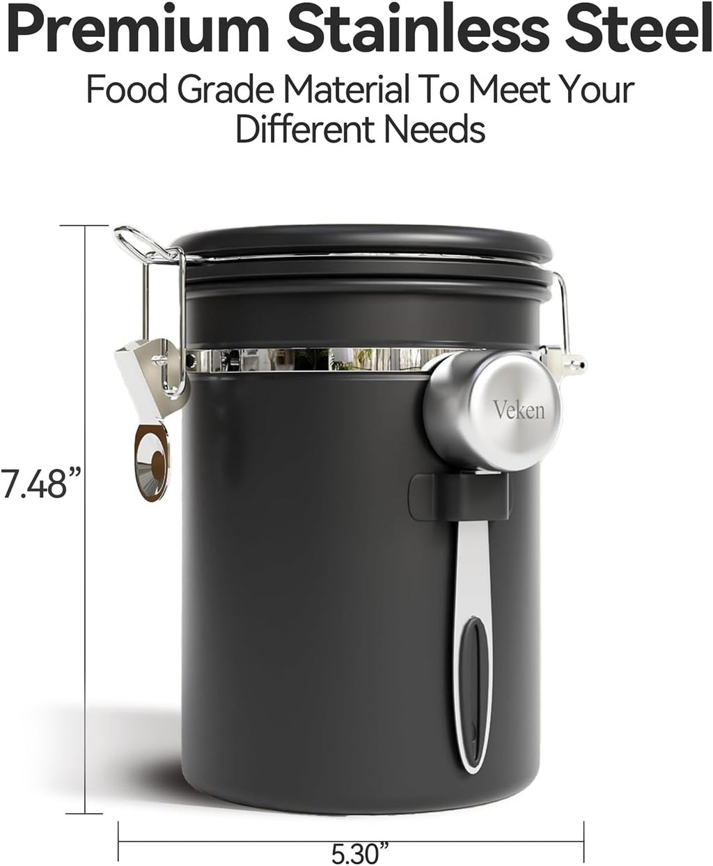 Coffee Canister with Window, Airtight Stainless Steel Container, 22OZ | Kitchen Food Storage Organizers for