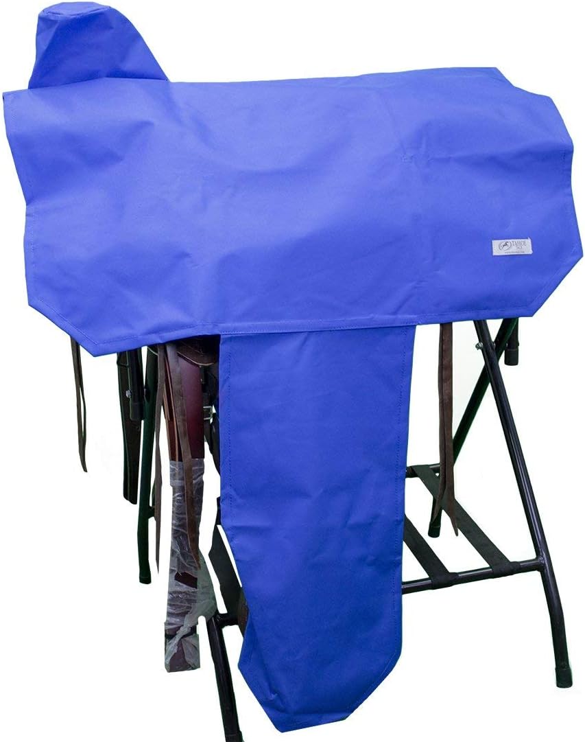 Premium Heavy Duty Waterproof Nylon Western Saddle Cover, 6 Elastic Straps, Fender Protection & Decorative Trim