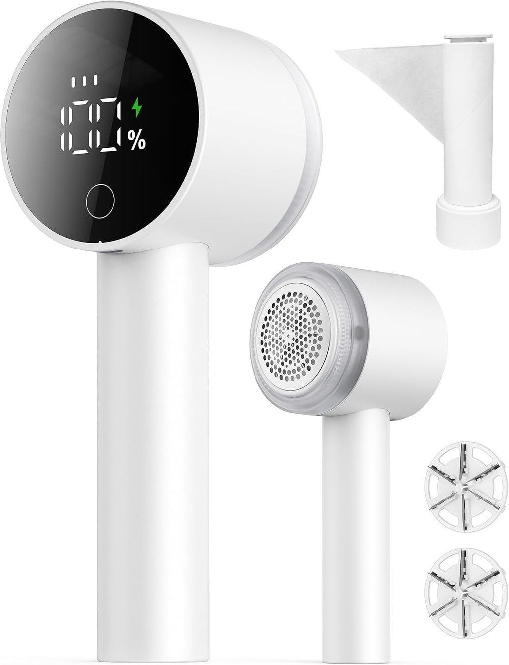 Fabric Shaver, 2 in 1 Rechargeable Sweater Shaver with Lint Roller, Magnetic Cap, Digital Display, 2 Extra Blades