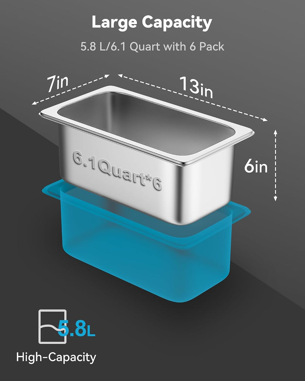 6 Pack Hotel Pans 1/3 Size 6" Deep Stainless Steel Steam Table Pan