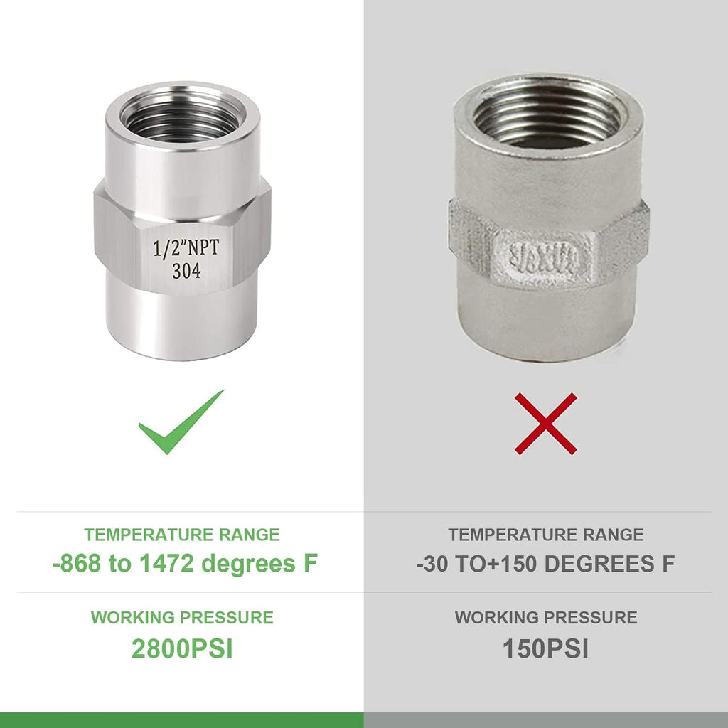 TAISHER 5PCS Forging of 304 SS Hex Coupling,1/2" NPT Female Pipe Fitting