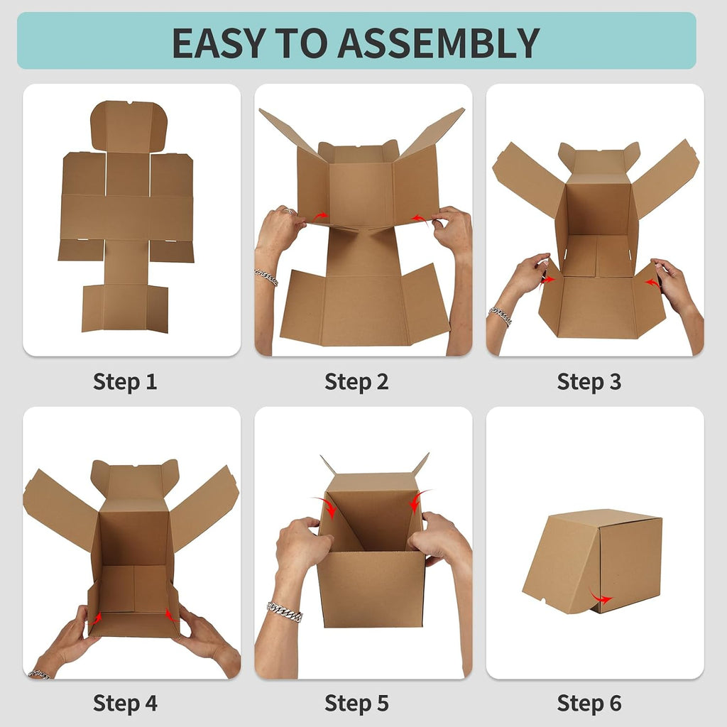 8x8x8 Shipping Boxes, 15 Pack Brown Kraft Folding Mailer Boxes, 3-Ply Corrugated Cardboard Cube Box Mailers for Small