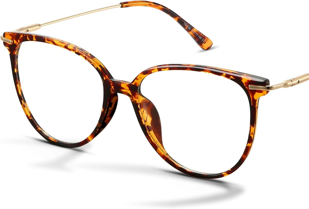 Round Blue Light Blocking Glasses | UV400 Protection, Round TR90 Frames, Metal Arms, Matching Soft Case, Tea Leopard