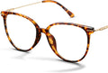 Round Blue Light Blocking Glasses | UV400 Protection, Round TR90 Frames, Metal Arms, Matching Soft Case, Tea Leopard