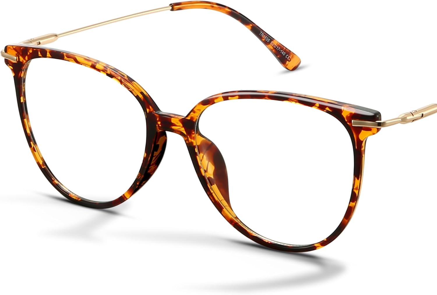 Round Blue Light Blocking Glasses | UV400 Protection, Round TR90 Frames, Metal Arms, Matching Soft Case, Tea Leopard