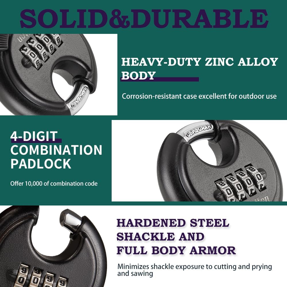 Outdoor Combo Lock for Storage Unit, Weatherproof Disc Lock for Sheds,Gate and Fence, 3 Pack Heavy Duty Pad Locks