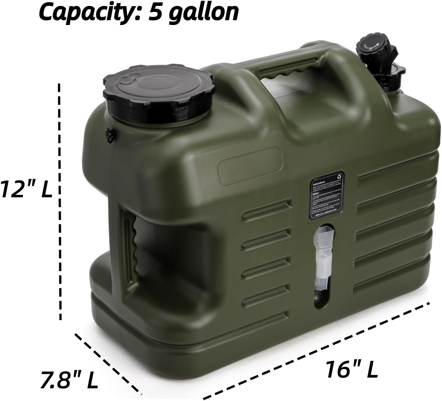 5 Gallon Water Container with Spigot, Portable Water Storage Jug for Camping, Sturdy Thick Water Storage Tank, BPA