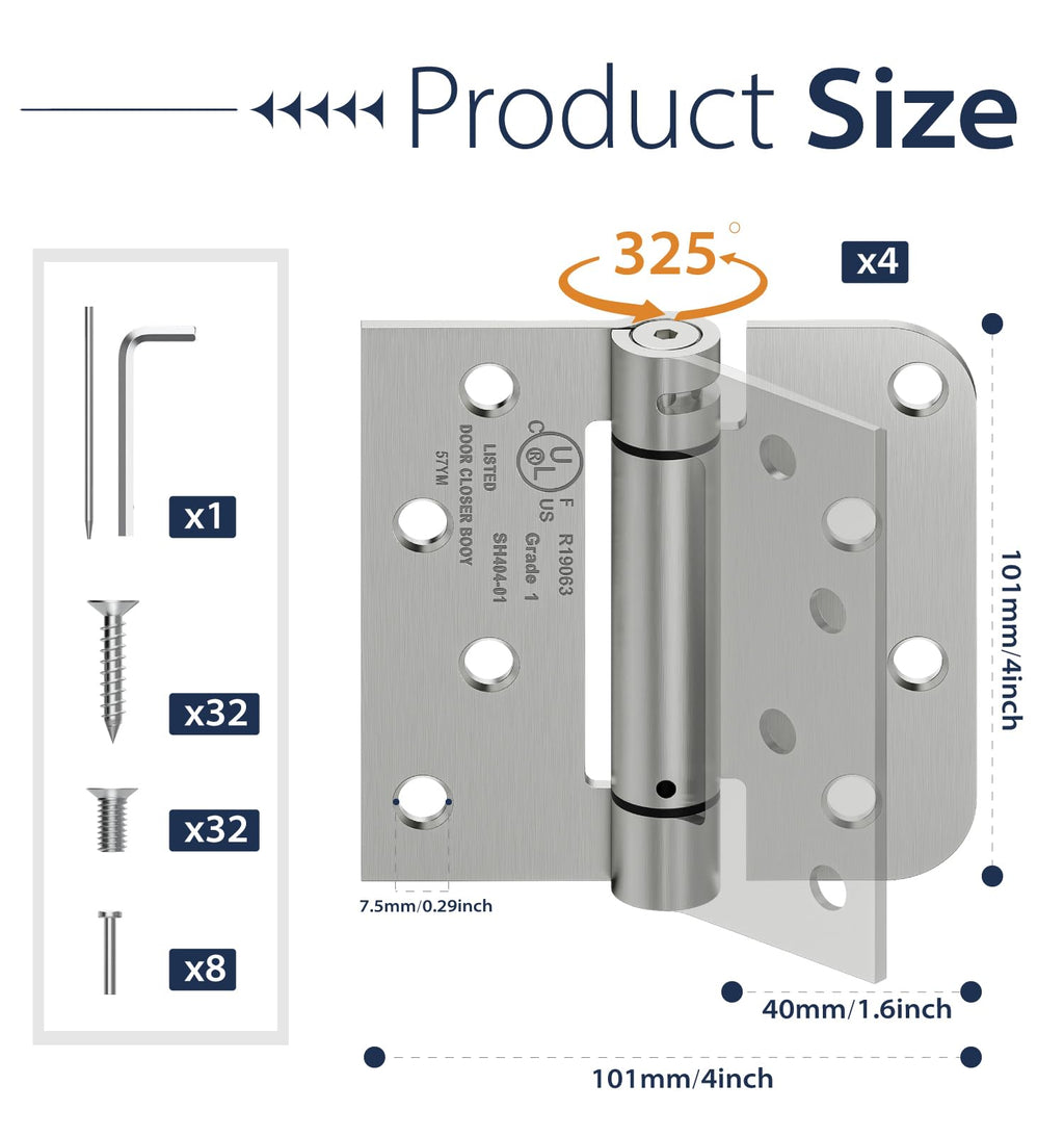 4-Pack 4 Inch Self Closing Door Hinges with Square & 5/8" Corners