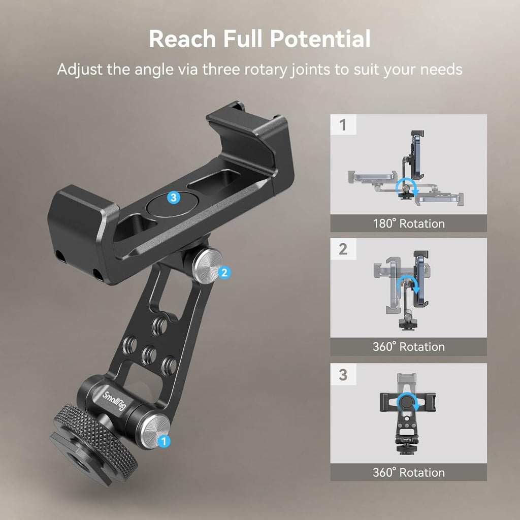 Universal Metal Phone Support with Cold Shoe Mount, Smartphone Holder Adapter Support Free Adjustment Joints, Phone