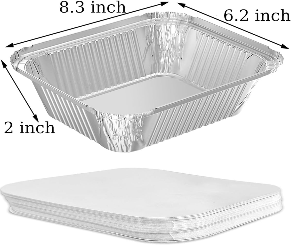 8.3"x6.2" 2.25LB Disposable Tin Foil Pans with Lids, 100 PACK