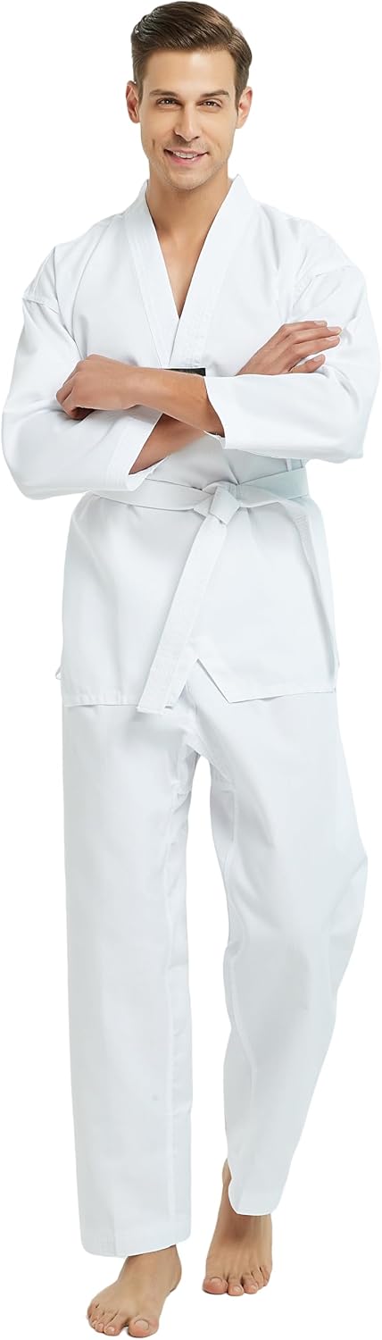 V-Neck Taekwondo Uniform for Kids Adults, TKD Dobok Martial Art | Durable 7.5 oz polyester cotton, V-neck jacket