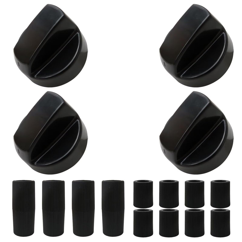 Professional 4 Packs Universal Control Knobs Replacement with 12 Adapters for Oven/Stove/Range (Black)