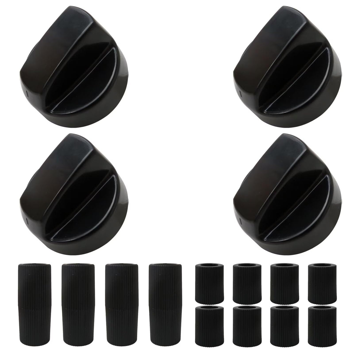 Professional 4 Packs Universal Control Knobs Replacement with 12 Adapters for Oven/Stove/Range (Black)