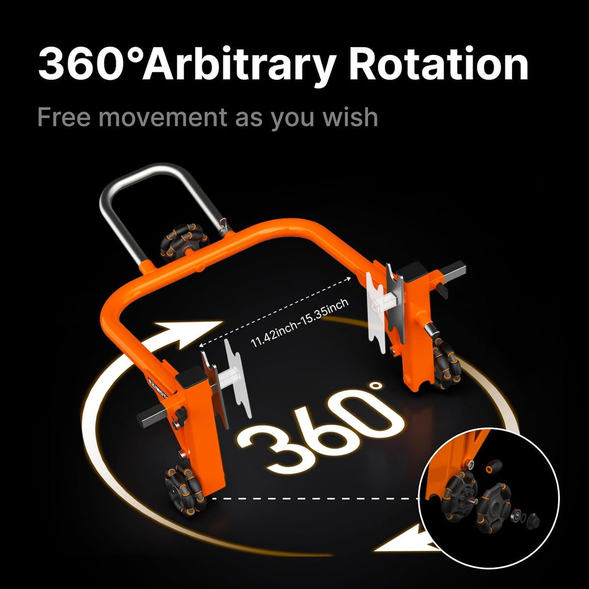 Sport Motorcycle Rear Stand,Paddock Stand, 360° Movable Lift Stand, Heavy Duty with Wheels, 880 lb Capacity (Orange