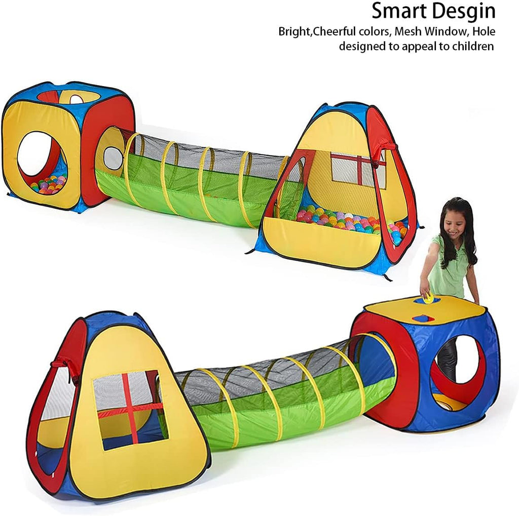3 in 1 Pop Up Play Tent with Tunnel, Indoor/Outdoor Playhouse | Baby Ball Pit, Tunnel Toys for Toddlers 1-3, Soft