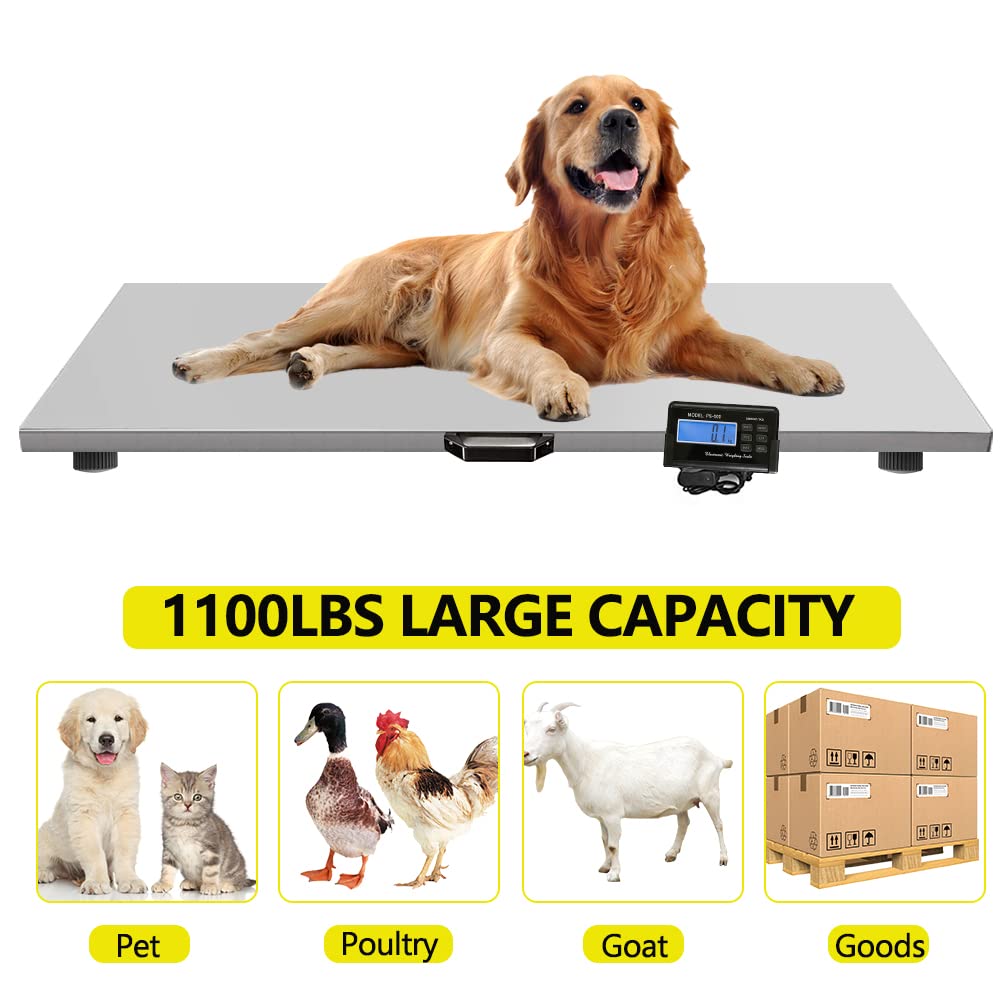 1100Lbs x 0.2Lbs Digital Livestock Scale Large Pet Vet Scale Stainless Steel Platform Electronic Postal Shipping
