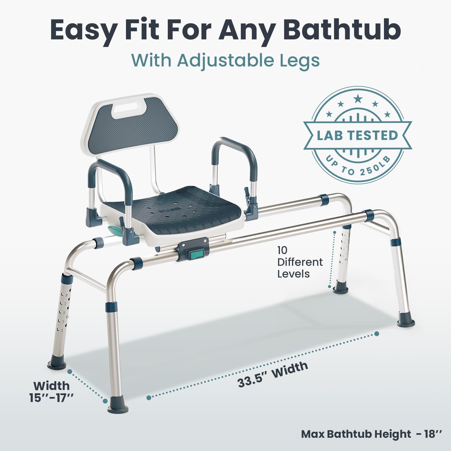 Sliding Shower Chair Tub Transfer Bench with Swivel Seat, Shower Bench for Elderly and Disabled, with Security Belt