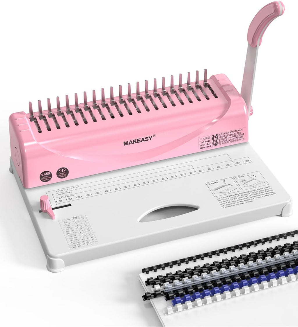Binding Machine, 21-Hole, Comb Binding Machines with 100PCS Comb Bindings Spines, Comb Binder for Letter Size, A4, A5
