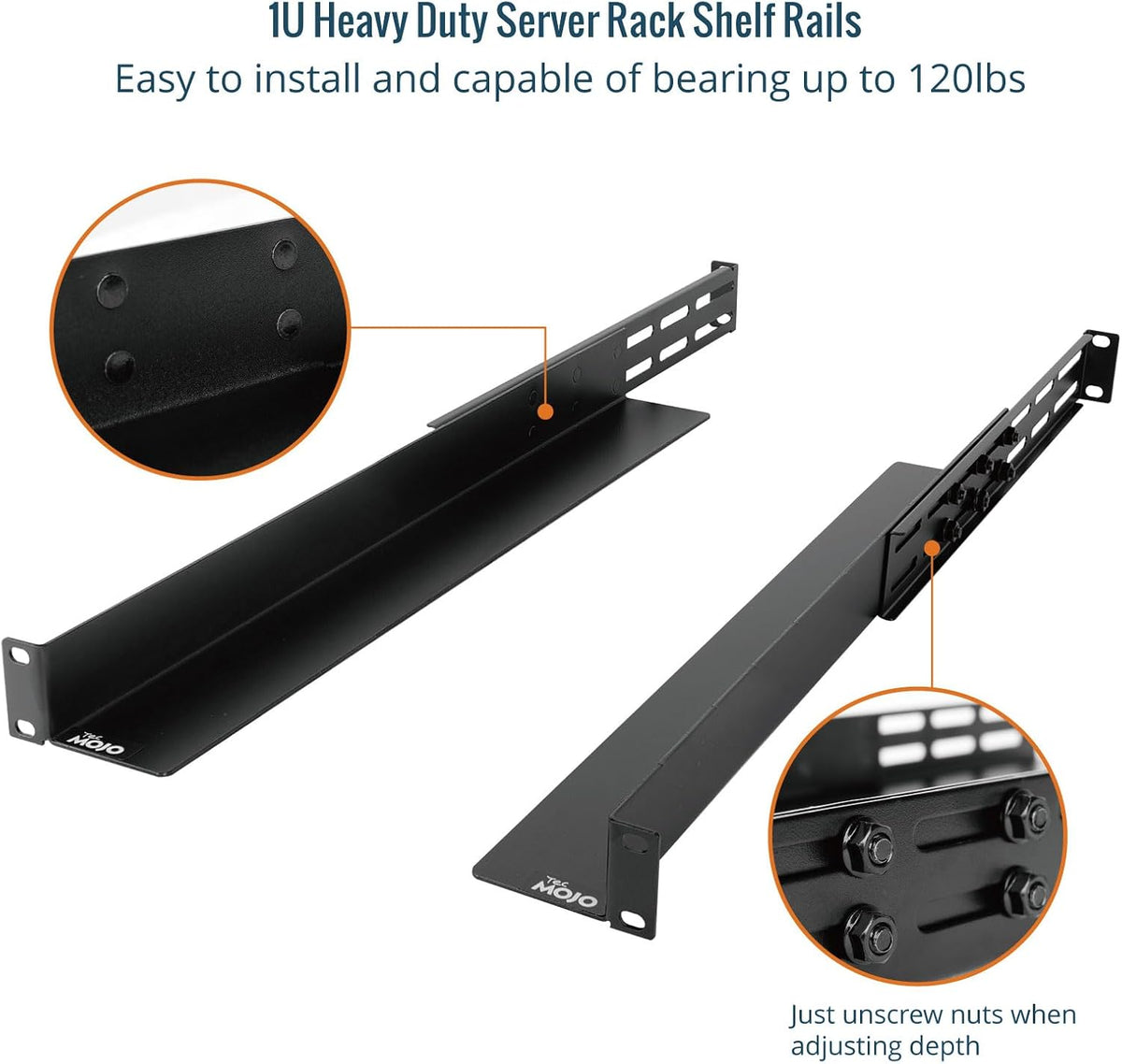 Tecmojo 1U Universal Rack Mount Rails,4-Post Server Rack Shelf Rail with 20.9"-32" Adjustable Depth Fit for Non-Rack Mountable Server/Networking/AV/IT Equipment