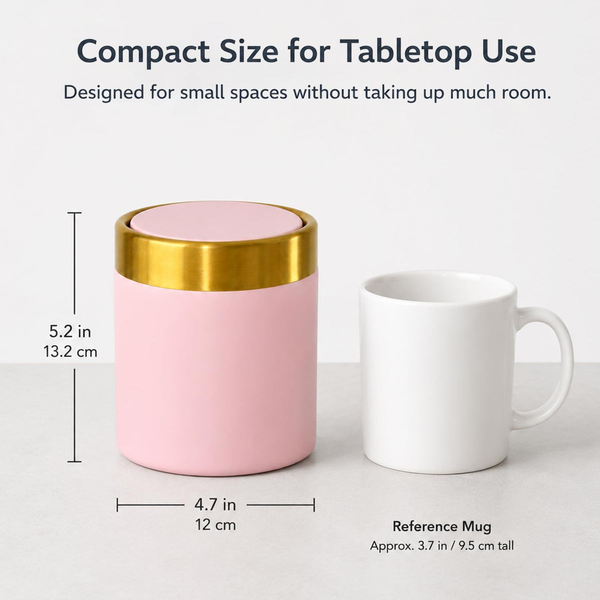 Pink Mini Trash Can with Swing Lid, 0.4 Gal Metal Countertop Bin