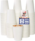12 oz Coffee Cups, White Paper Cups 200 Count Leak-Proof