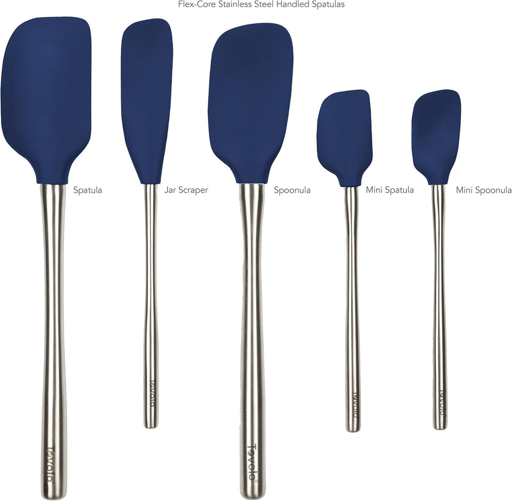 Stainless Steel Handled Silicone Spatula Set of 5 Deep Indigo, Dishwasher Safe Kitchen Spatula Set for Cooking