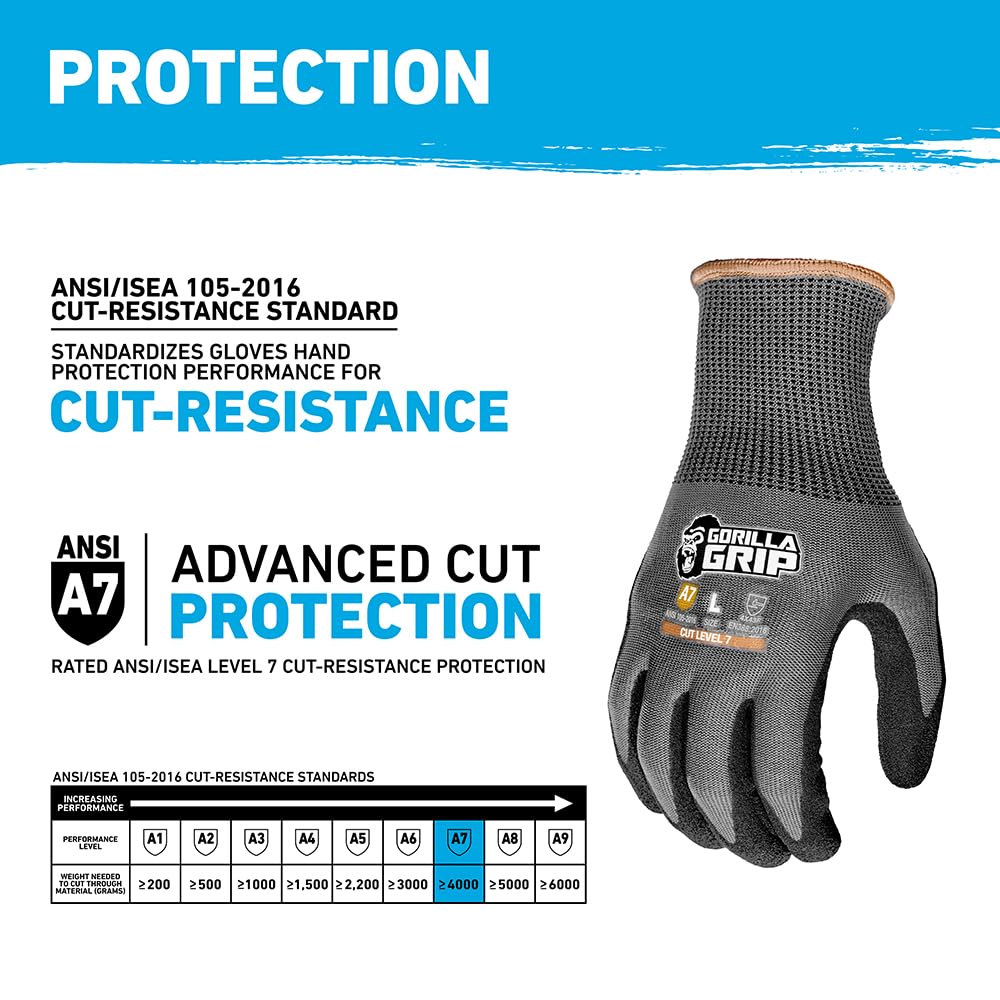 A7 Cut Resistant Work Gloves, Large, 1 Pair, Black and Gray