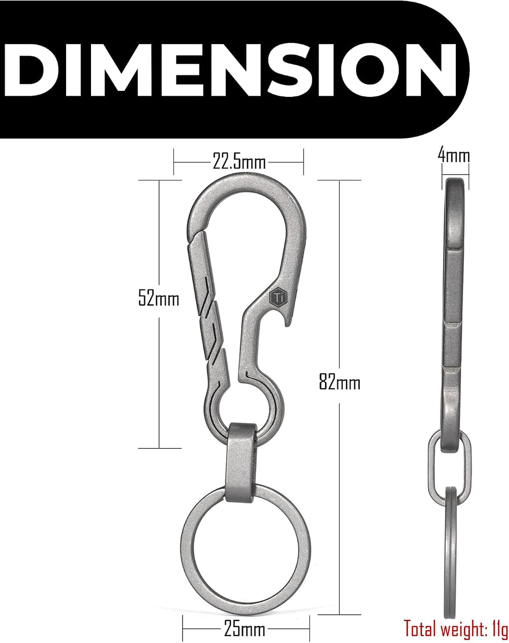 KM01 Titanium EDC Keychain Clip with Bottle Opener | Quick Release Carabiner Key Ring Holder, Compact Pocket Tool