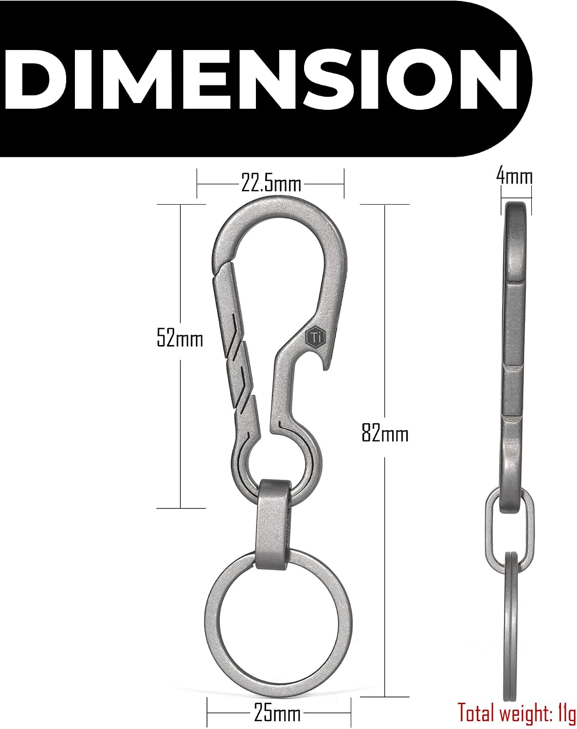 KM01 Titanium EDC Keychain Clip with Bottle Opener | Quick Release Carabiner Key Ring Holder, Compact Pocket Tool