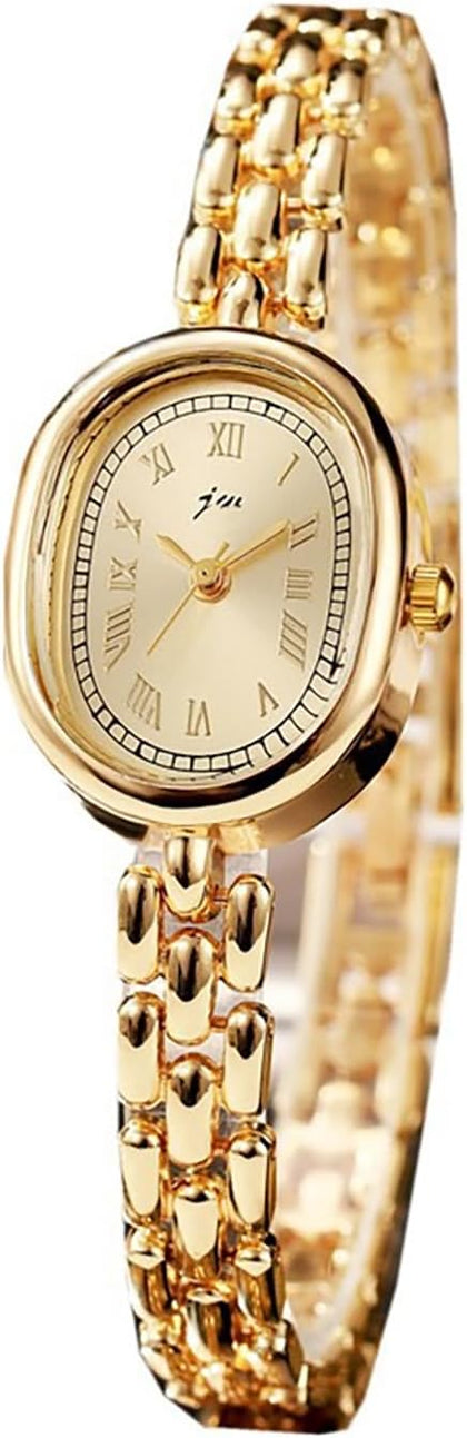 Women’s Bracelet Watch Small Face Oval Quartz Analog Wristwatch (Gold) | with Metal Link Band, Gold & Silver Options
