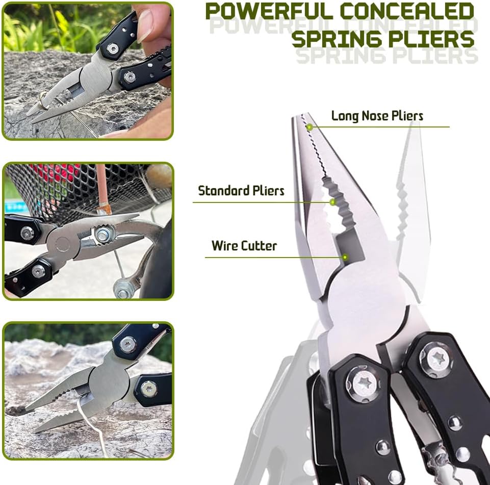 14 in 1 Multitool Pliers with Safety Lock, Professional Stainless Steel Pocket Knife, Portable Survival Gift for