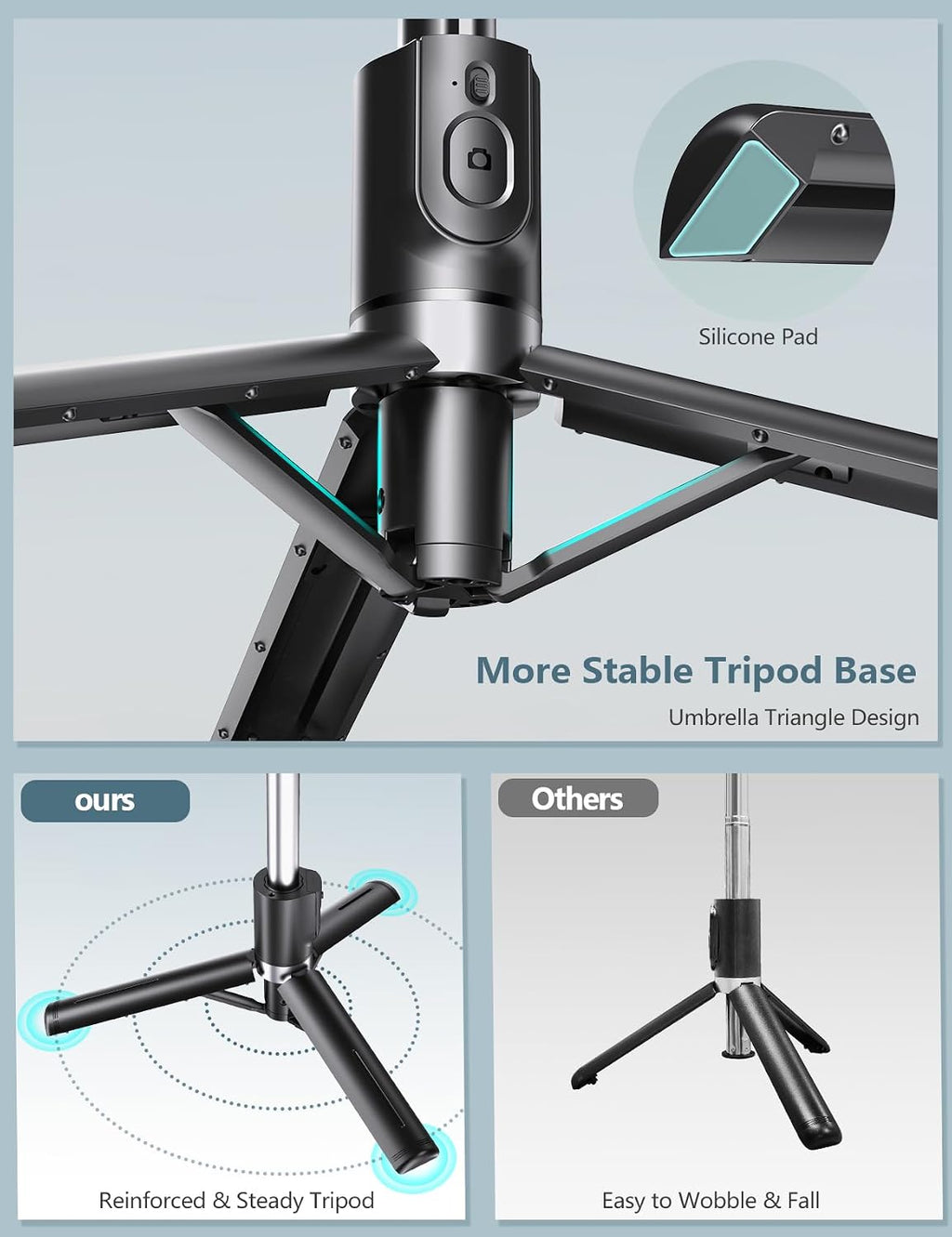 Selfie Stick Tripod with Light, 45'' Phone Tripod with Wireless Remote | Portable Travel Phone Tripod, Compatible