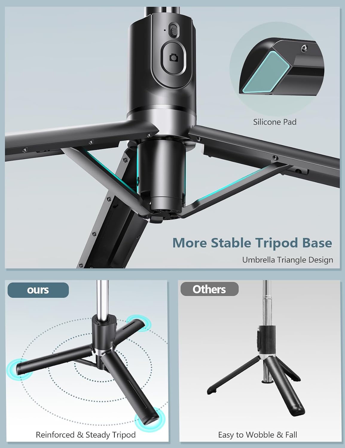 Selfie Stick Tripod with Light, 45'' Phone Tripod with Wireless Remote | Portable Travel Phone Tripod, Compatible
