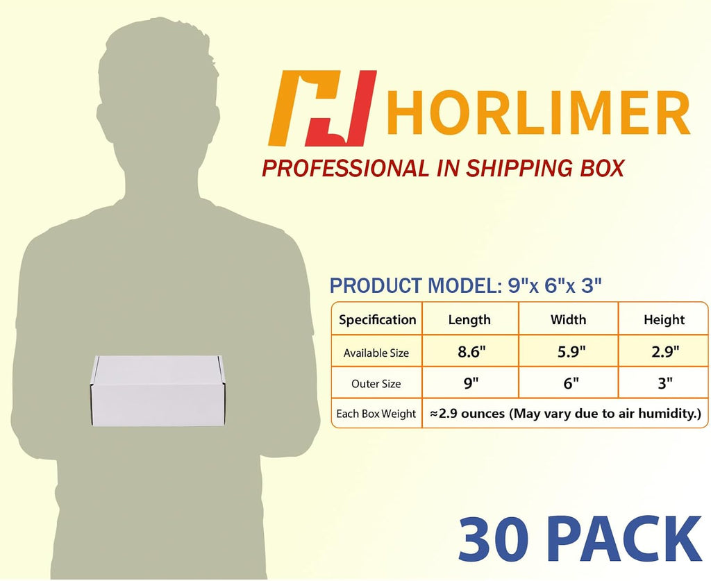 9x6x3 Shipping Boxes Set of 30, White Corrugated Cardboard Mailer Box for Packing Small Business