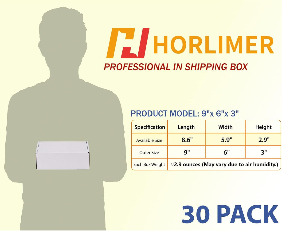 9x6x3 Shipping Boxes Set of 30, White Corrugated Cardboard Mailer Box for Packing Small Business