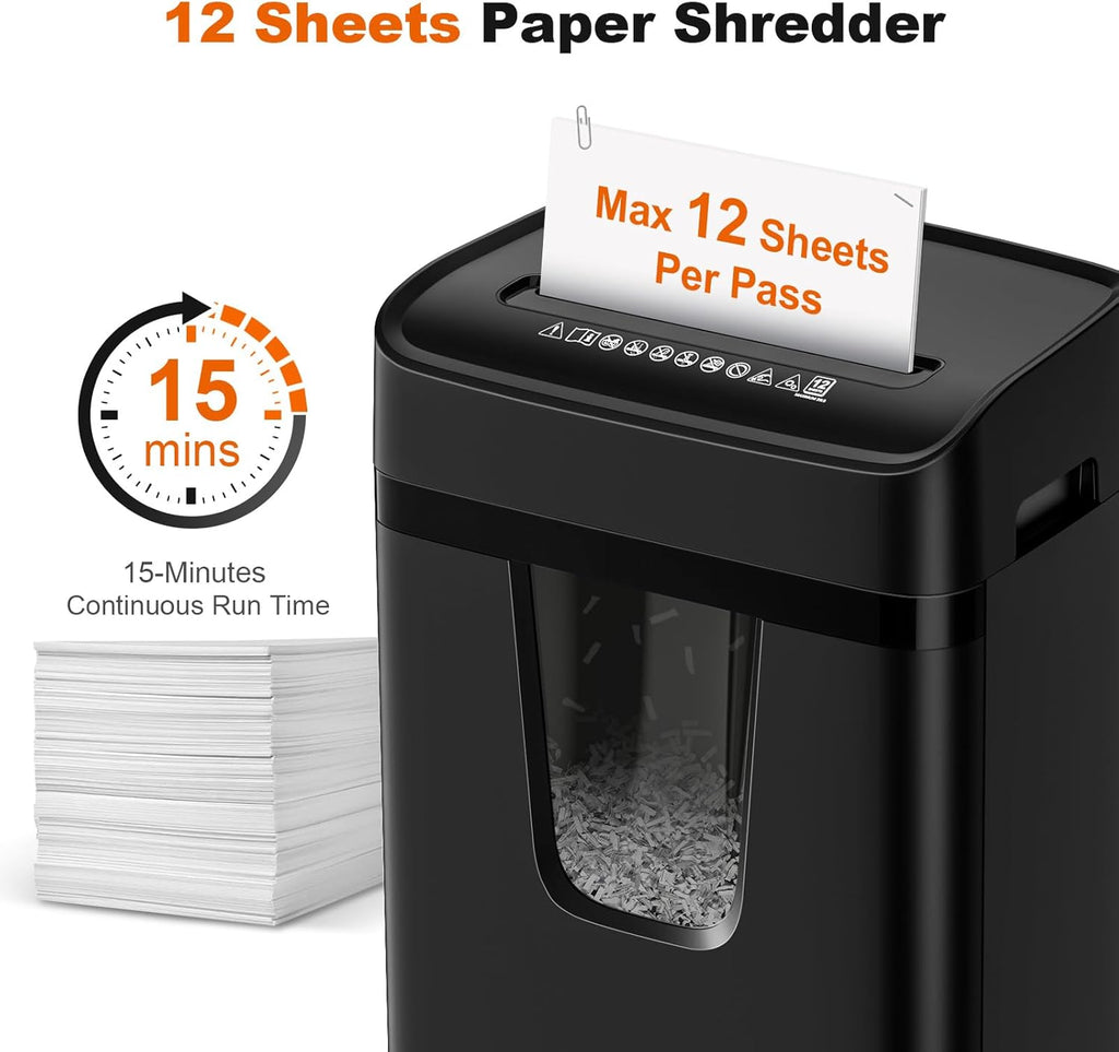 12-Sheet Cross Cut Heavy Duty Paper Shredder for Home Office | P-4 Security Level, Jam-Proof System, 5.5Gal Pullout