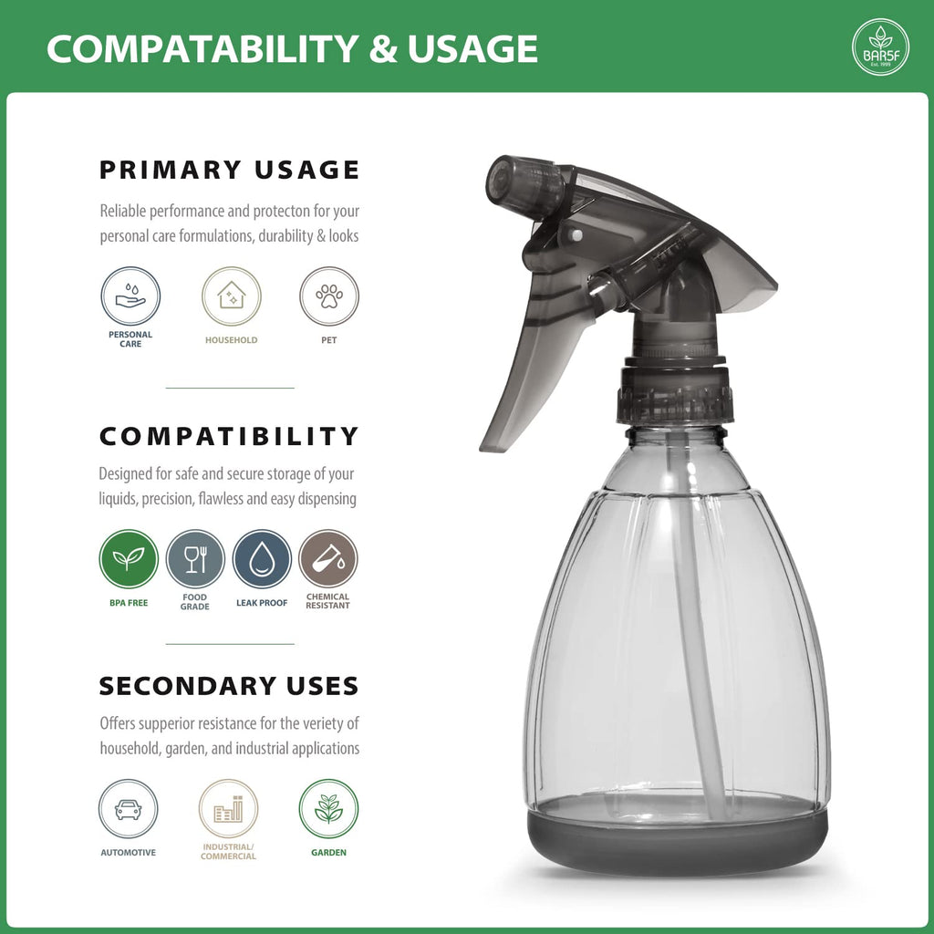 Plastic Spray Bottle, 12 oz, Smoke Grey