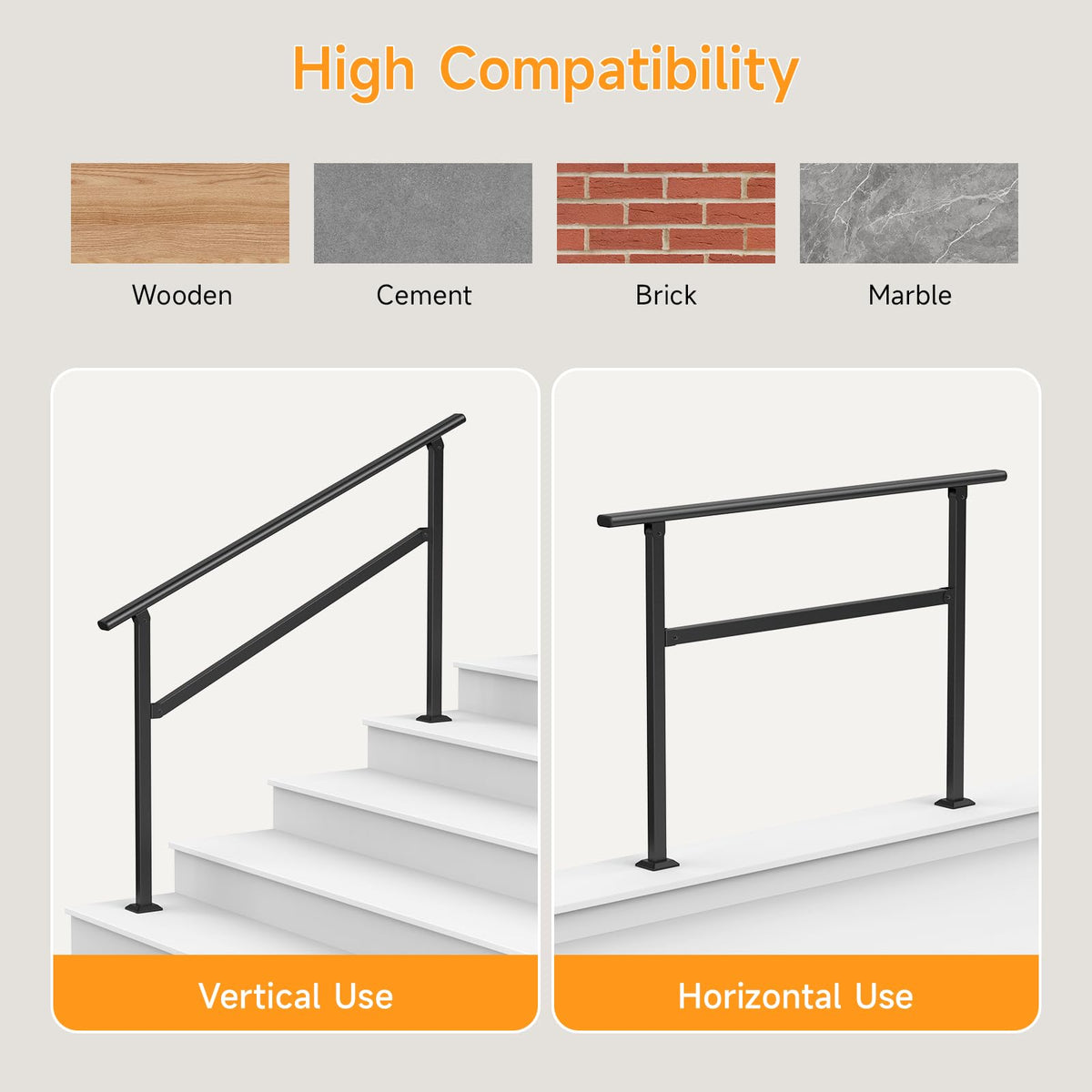 2PCS Hand Rails for Outdoor Steps 2-5 Steps Wrought Iron Handrails