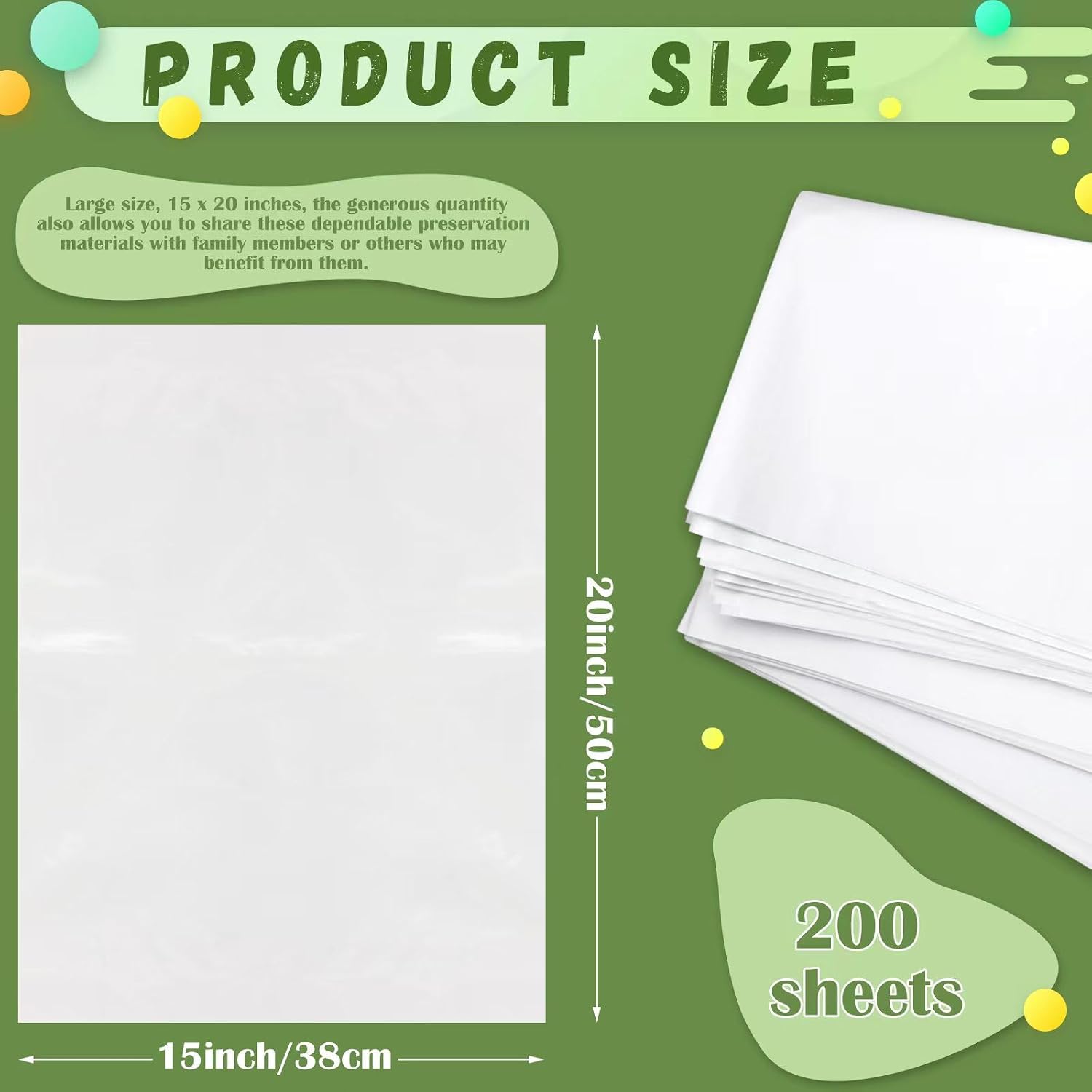 200 Sheets 15 x 20 inch Unbuffered Acid Free Tissue Paper for Storage | White Acid Free Archival Tissue Paper, No