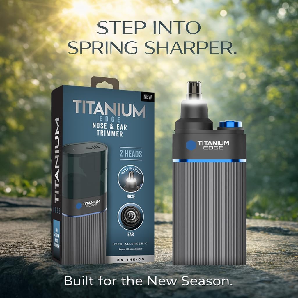 Titanium Edge Ear & Nose Trimmer | Titanium-coated ear & nose trimmer with dual blades, built-in light, and