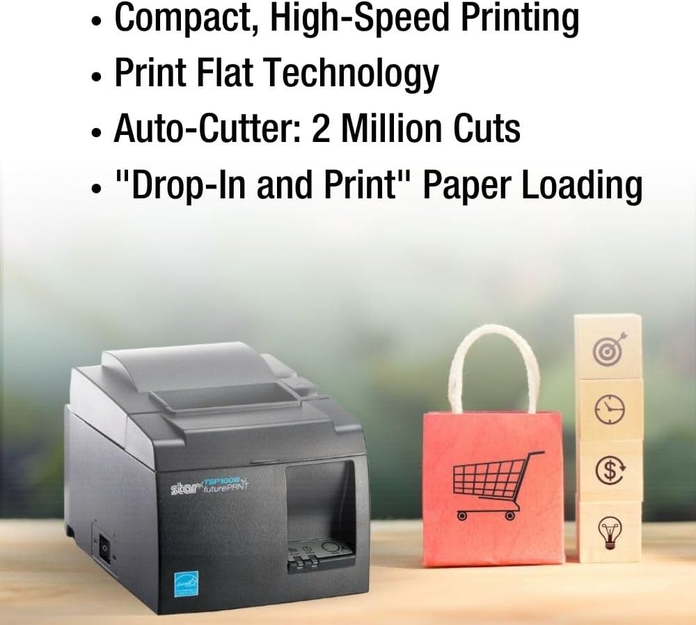 TSP143IIIU USB Thermal Receipt Printer with Device and Mfi USB Ports, Auto-cutter, and Internal Power Supply - Gray