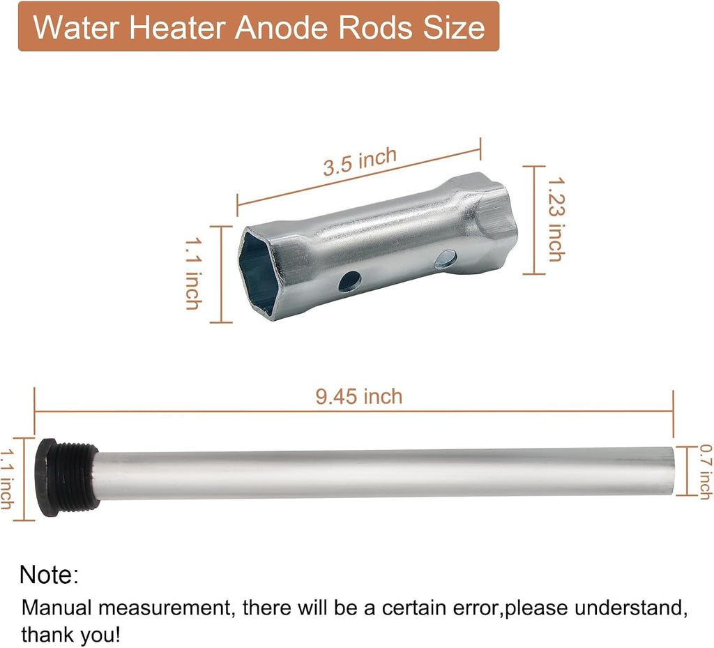 2 PCS RV Water Heater Anode Rods & 1-1/16 inch Socket, Camper Water Heater Aluminum/Zinc Anode Rod 3/4'' Thread 9.25 Length Replacement for Suburban and Morflo Water Heater Tanks