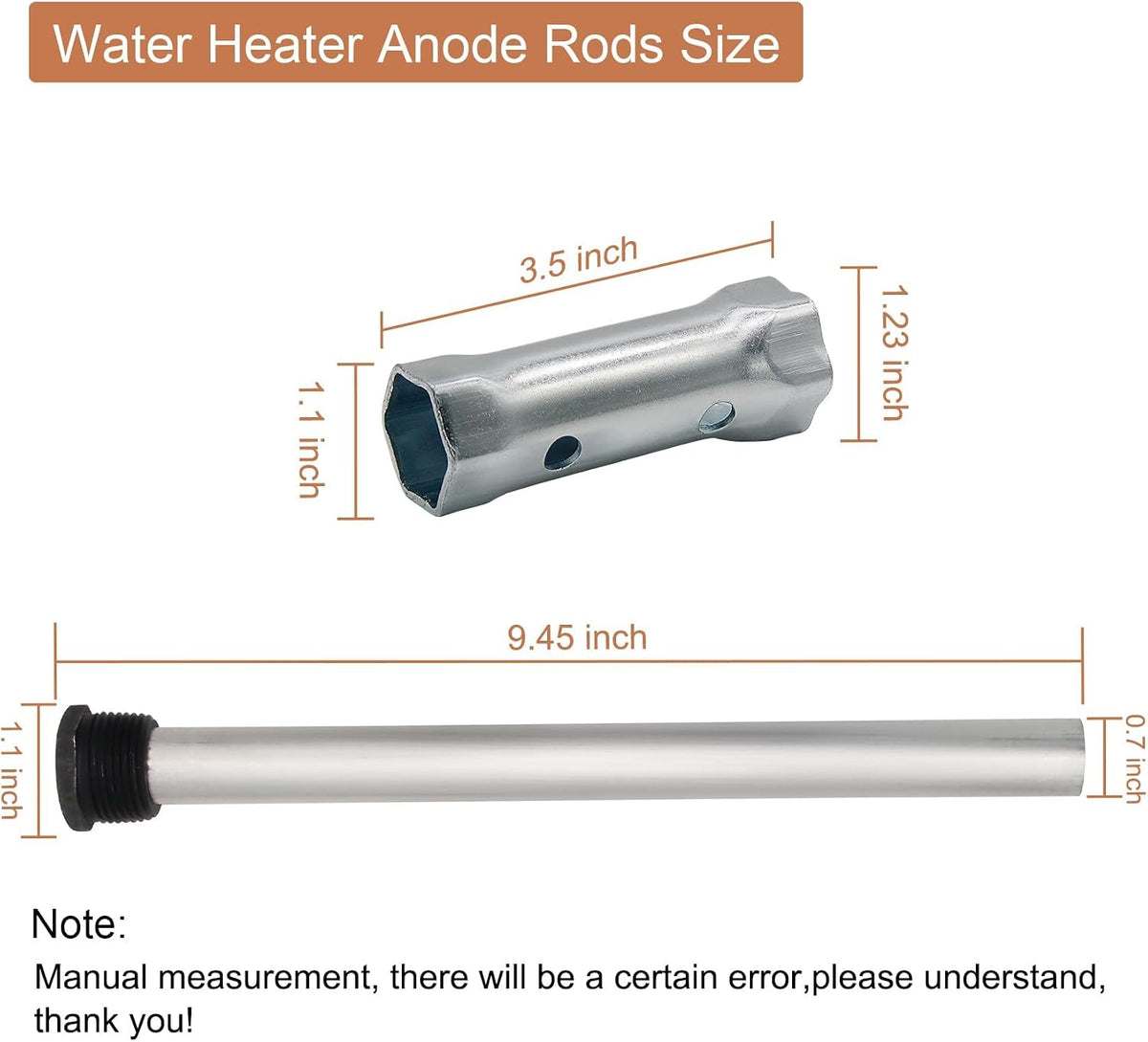 2 PCS RV Water Heater Anode Rods & 1-1/16 inch Socket, Camper Water Heater Aluminum/Zinc Anode Rod 3/4'' Thread 9.25 Length Replacement for Suburban and Morflo Water Heater Tanks