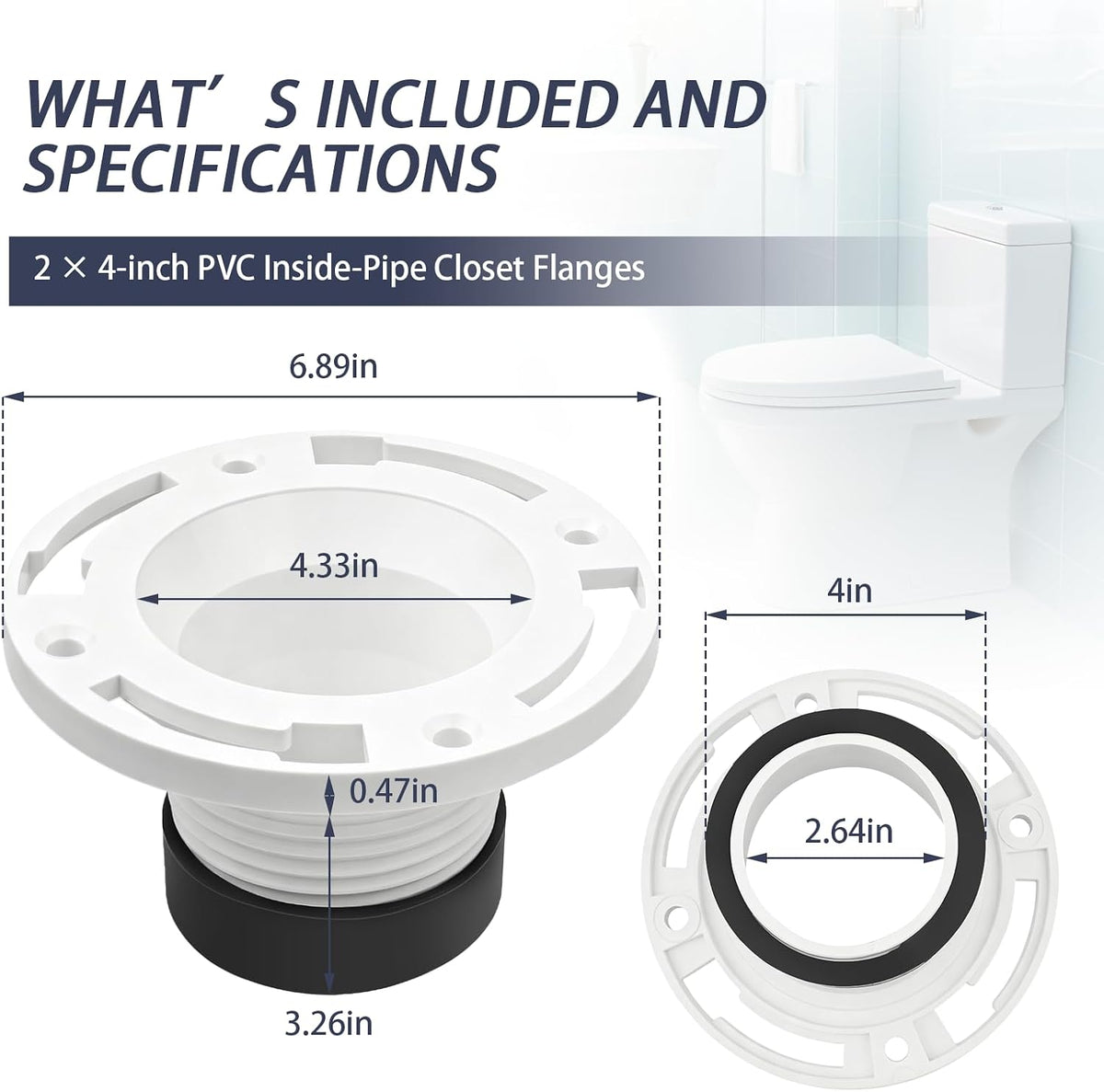2-Pack 4" PVC Toilet Flange Replacement for Inside Cast Iron Pipe