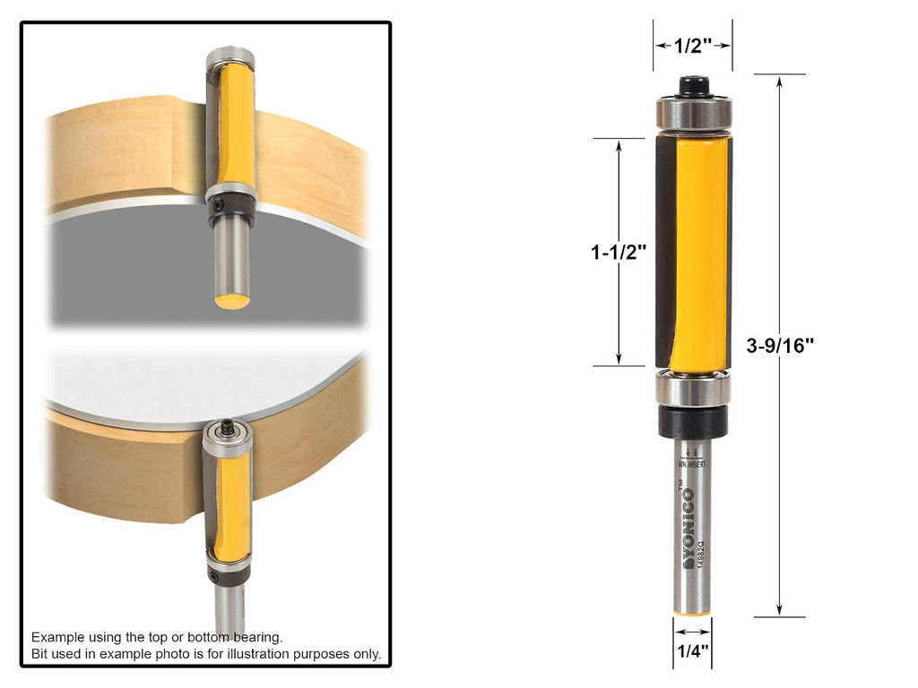Router Bits Pattern Bit Flush Trim Top and Bottom Bearing 1-1/2-Inch 1/4-Inch Shank 14982q