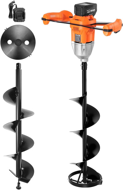 20V Electric Ice Auger, 8 inch Diameter, 2 in 1 Battery Powered Ice Fishing Augers and Earth Auger Combo with Top