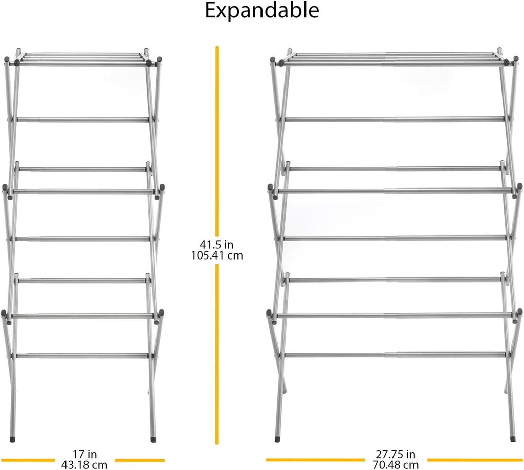 Expandable Drying Rack with 11 Bars & Top Shelf, Heavy Duty Steel Accordion Design, Space Saving Foldable Clothes