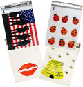 10x13 inch Designer Poly Mailers, Bees, Flags, Lips, Ladybugs (40 Mix Variety Pack) Custom Printed Self Sealing